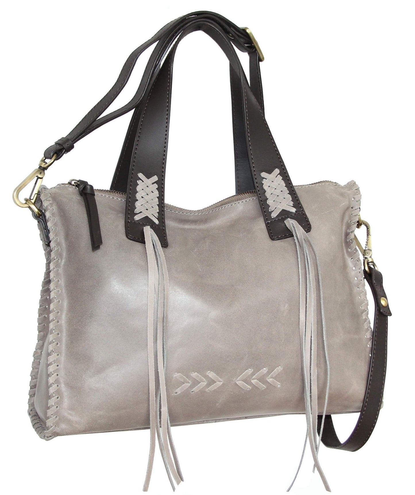 Candace Convertible Leather Satchel in Stone