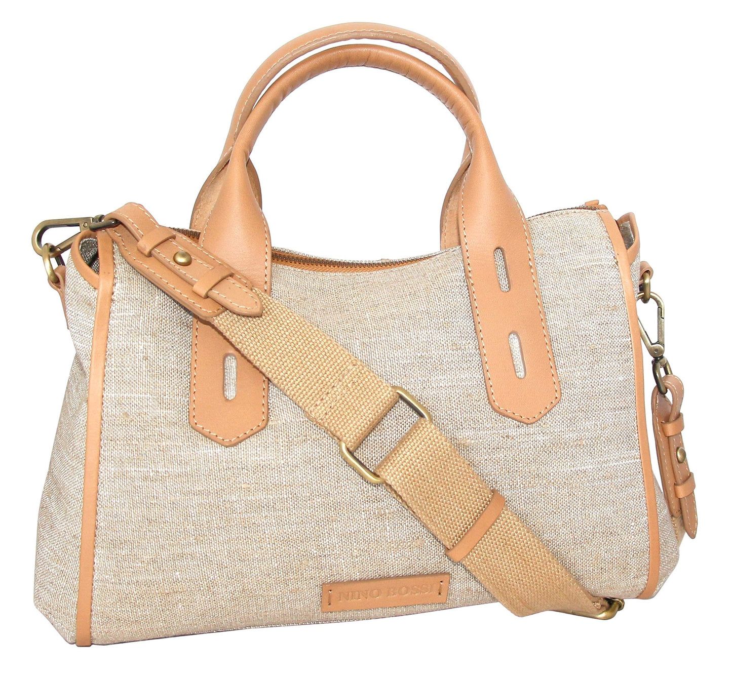 Britney Linen/Leather Satchel in Natural