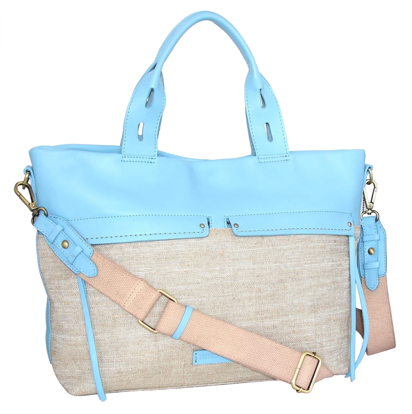 Emelia Linen/Leather Tote in Sky Blue