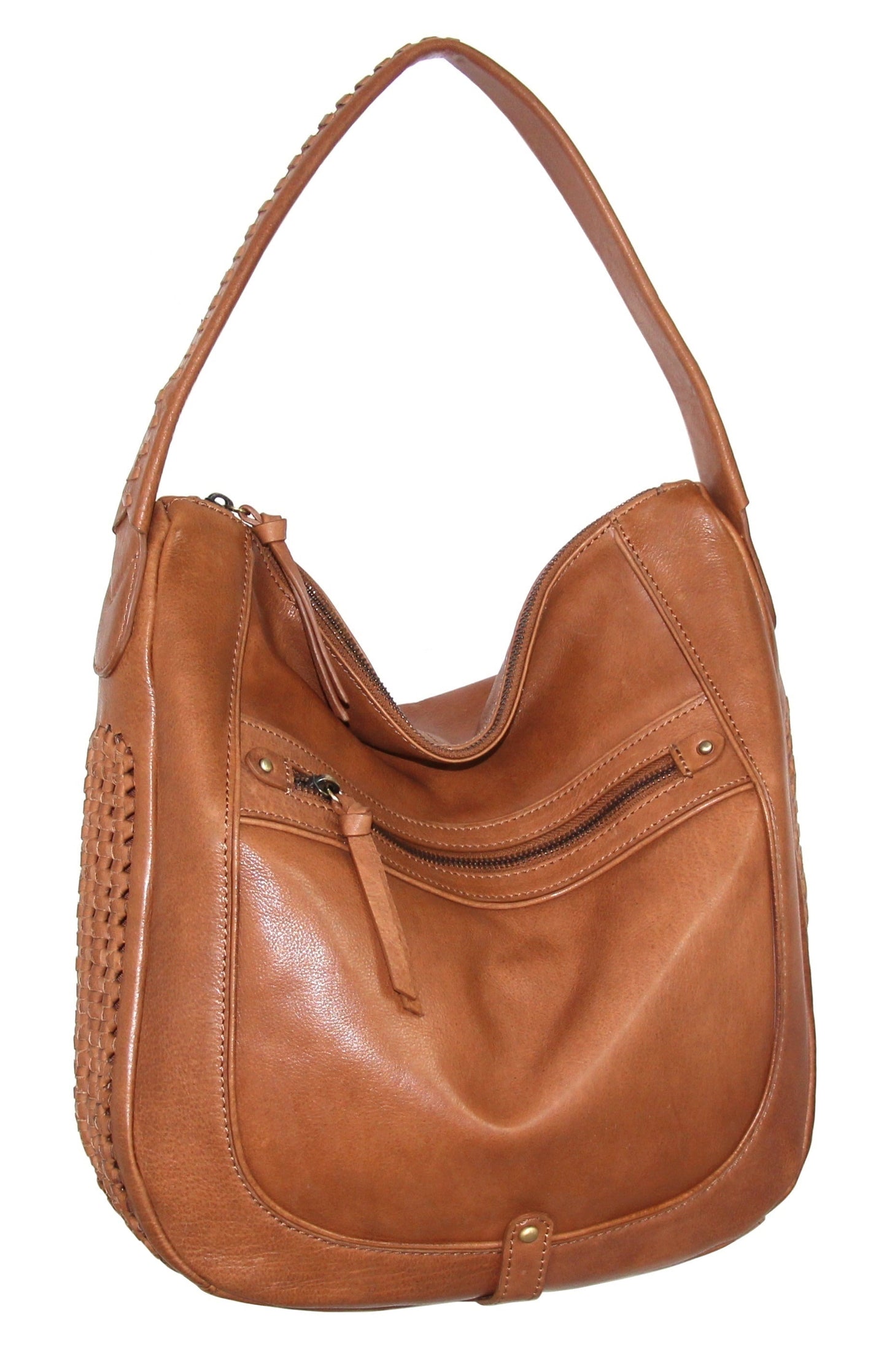 Vintage Leather Woven Accent Hobo in Cognac