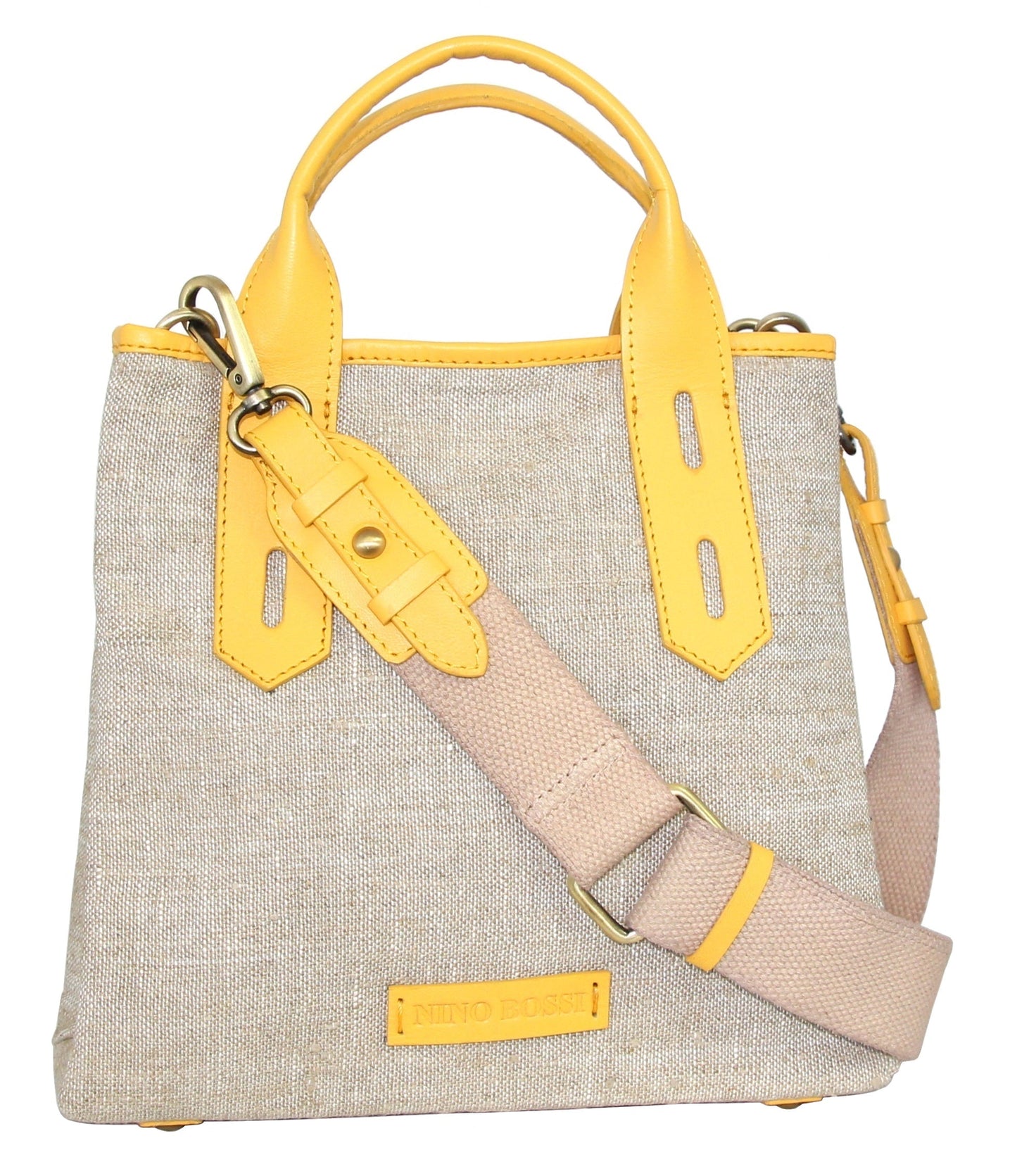 Alisha Linen/Leather Crossbody Bag in Lemon