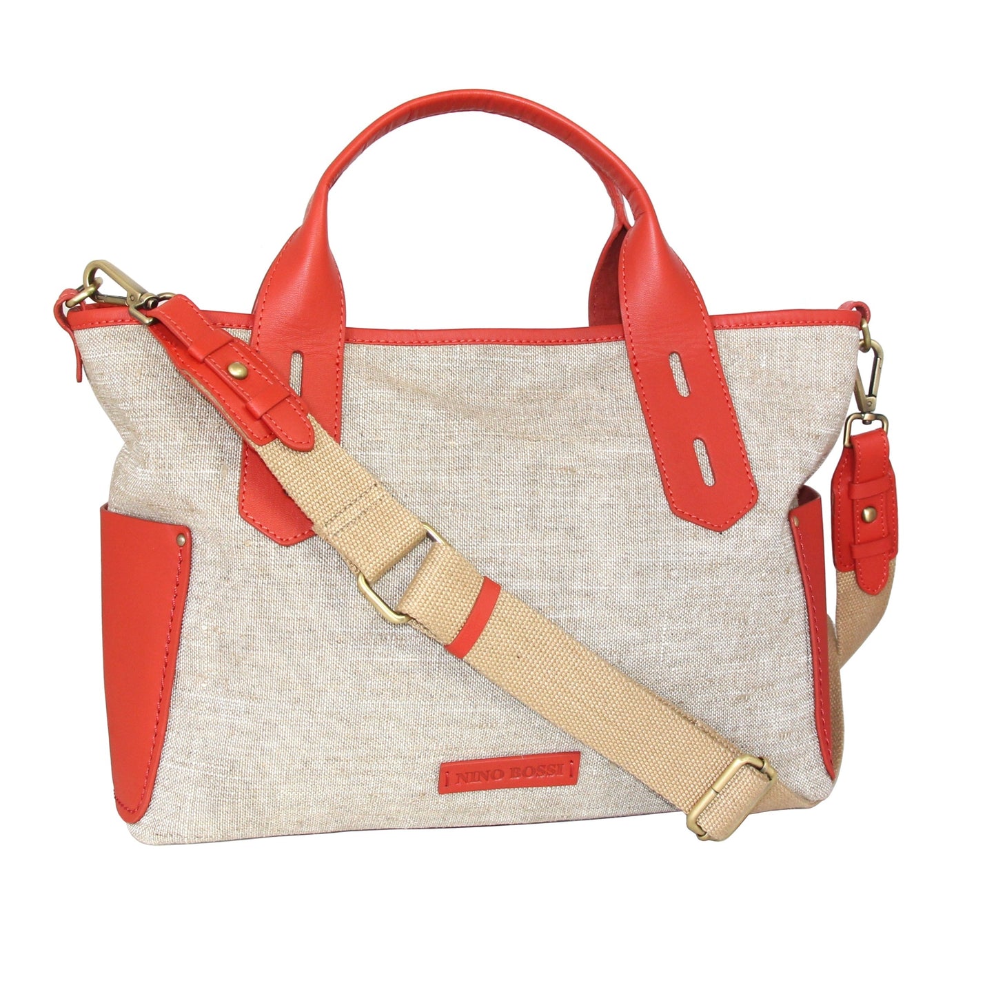 Delana Linen/Leather Tote in Coral