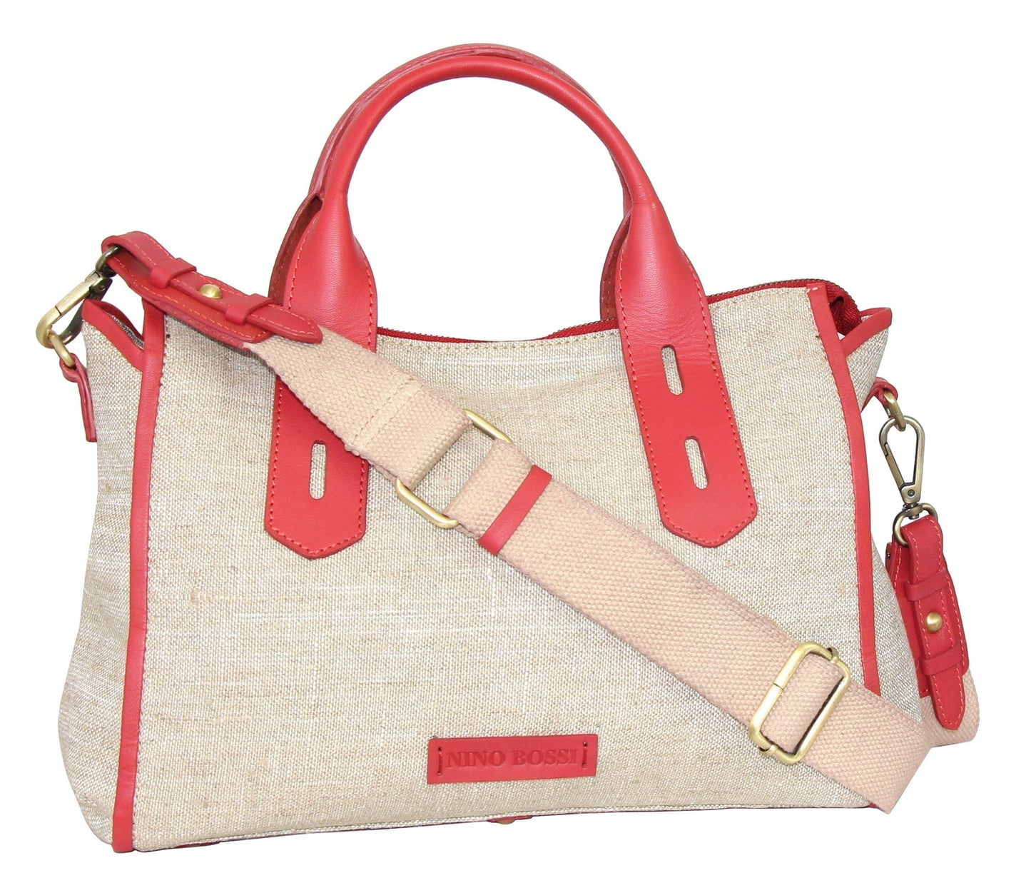 Britney Linen/Leather Satchel in Coral