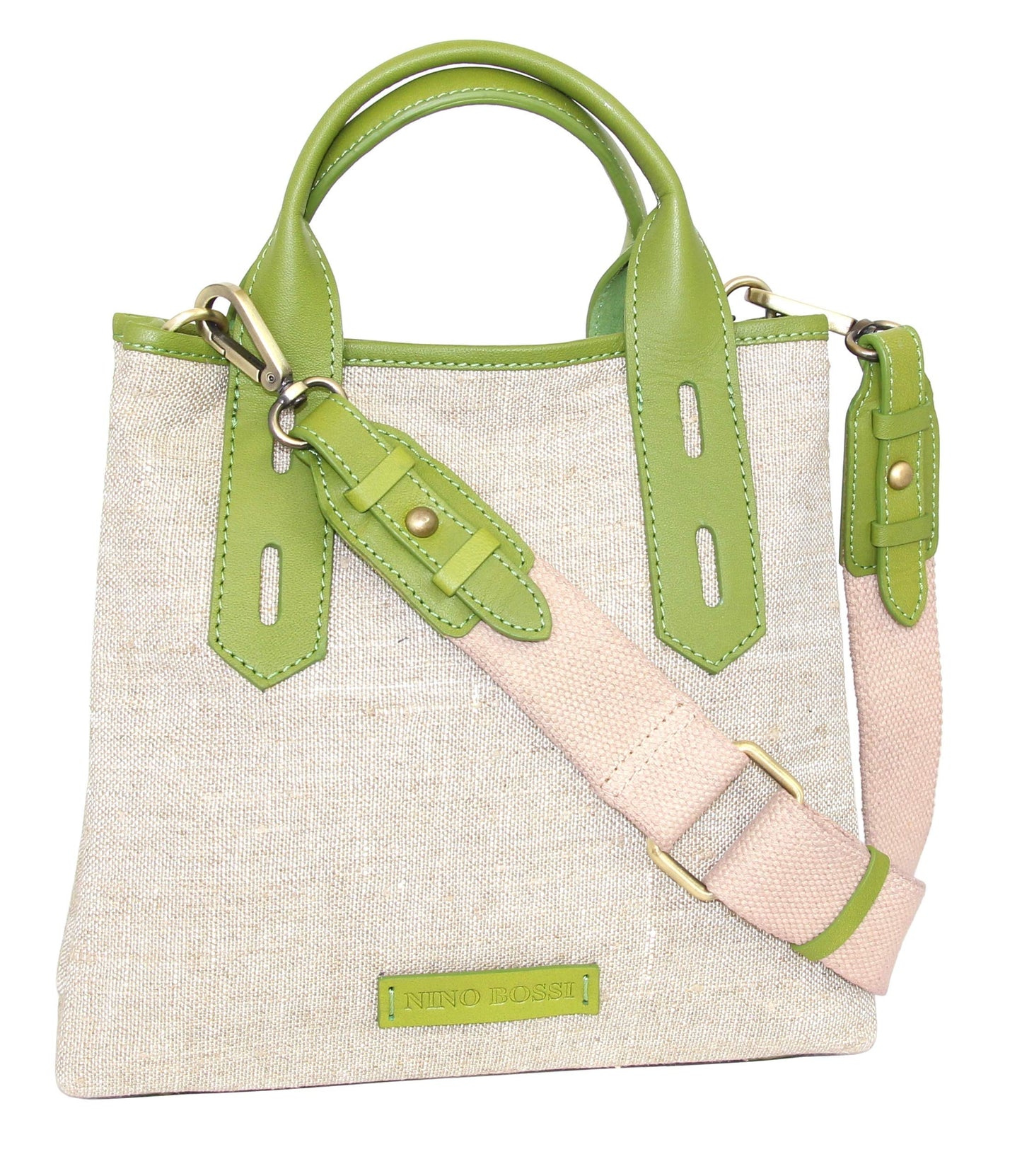 Alisha Linen/Leather Crossbody Bag in Green