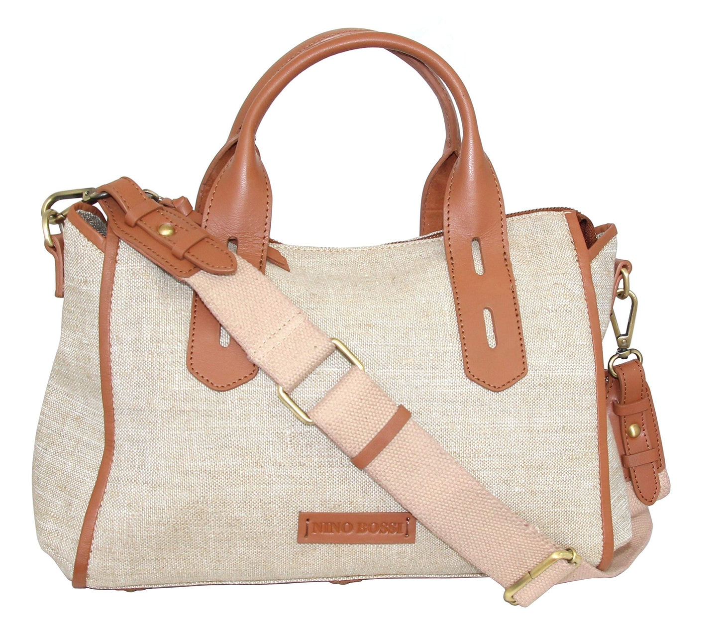 Britney Linen/Leather Satchel in Cognac