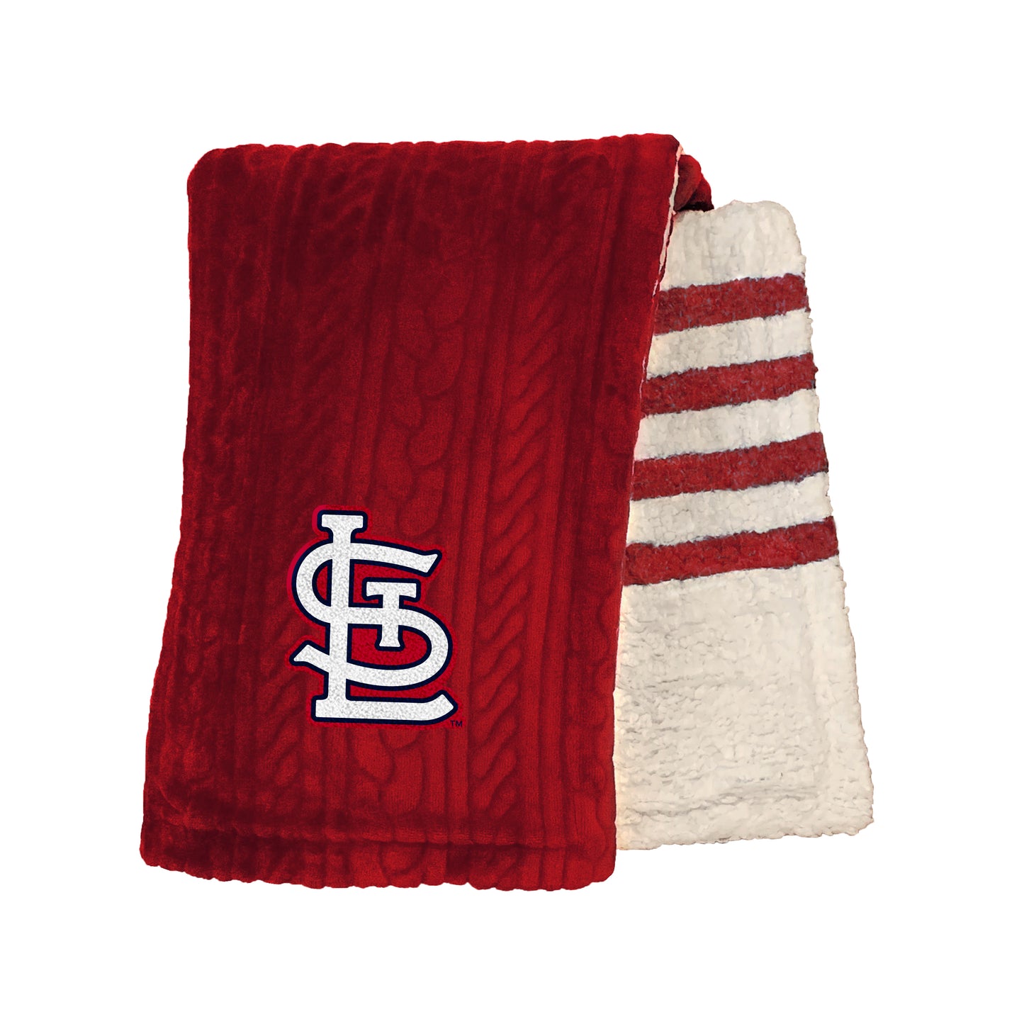 St. Louis Cardinals MLB Embossed Knit 60" X 70" Sherpa Stripe Blanket W/ Embroidered Patch