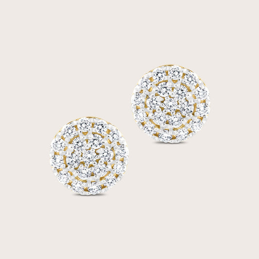 14k Yellow Gold Pavé Lab Grown Diamond Round Stud Earrings