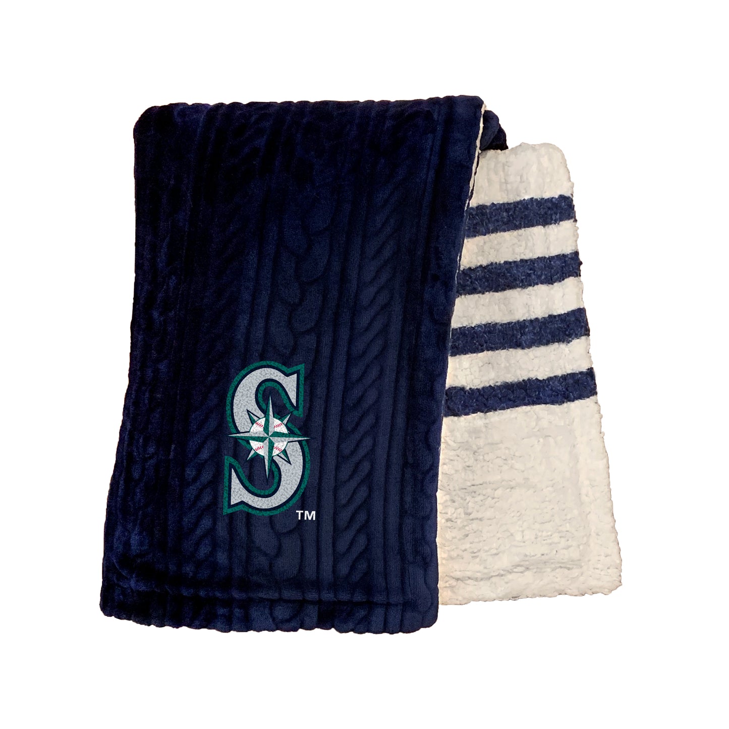 Seattle Mariners MLB Embossed Knit 60" X 70" Sherpa Stripe Blanket W/ Embroidered Patch