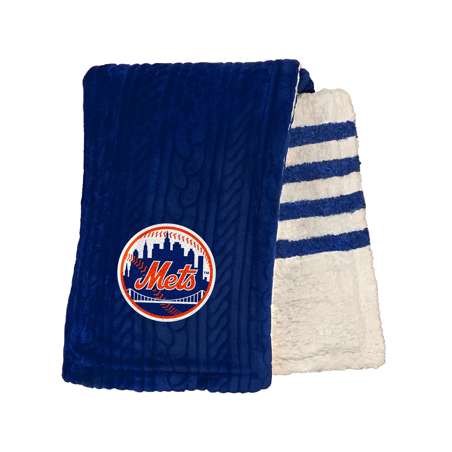 New York Mets MLB Embossed Knit 60" X 70" Sherpa Stripe Blanket W/ Embroidered Patch