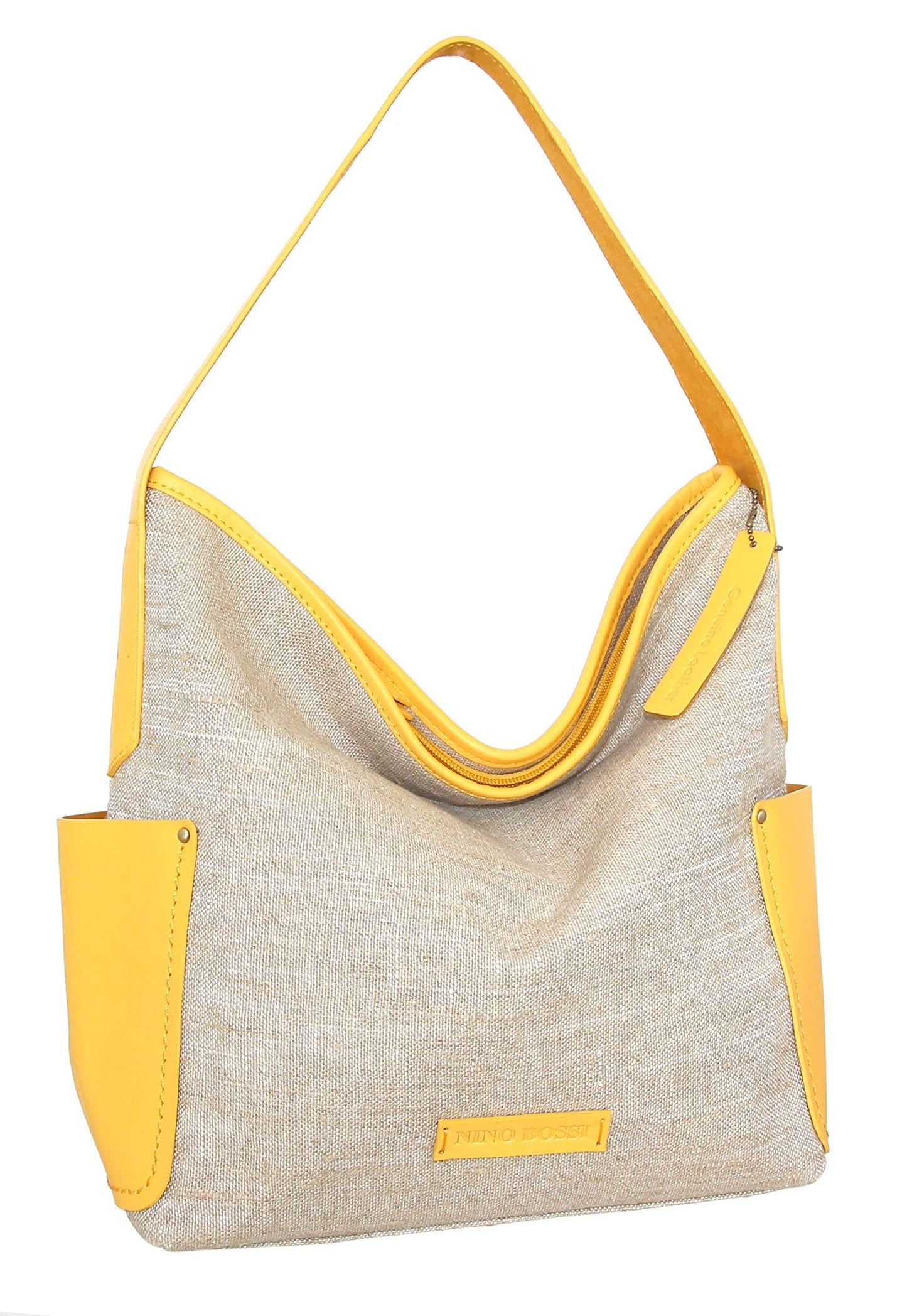 Caprice Linen/Leather Hobo in Lemon