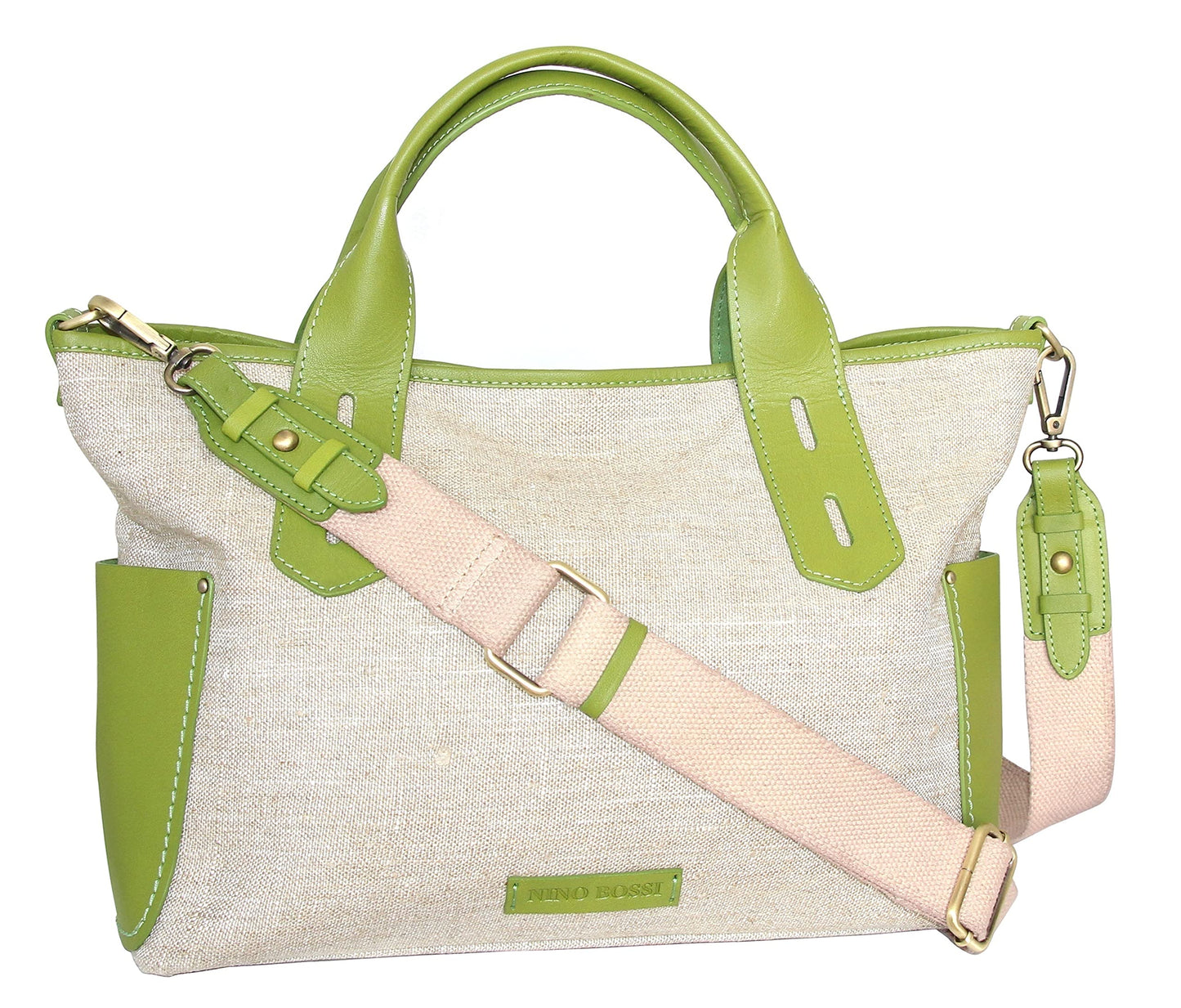 Delana Linen/Leather Tote in Green