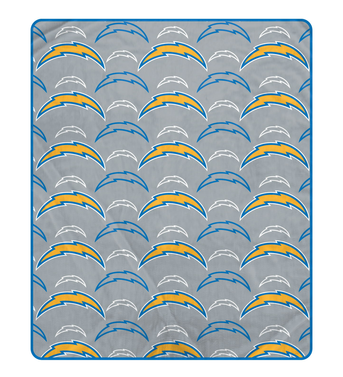 Chargers blanket with repeated logo pattern on a gray background