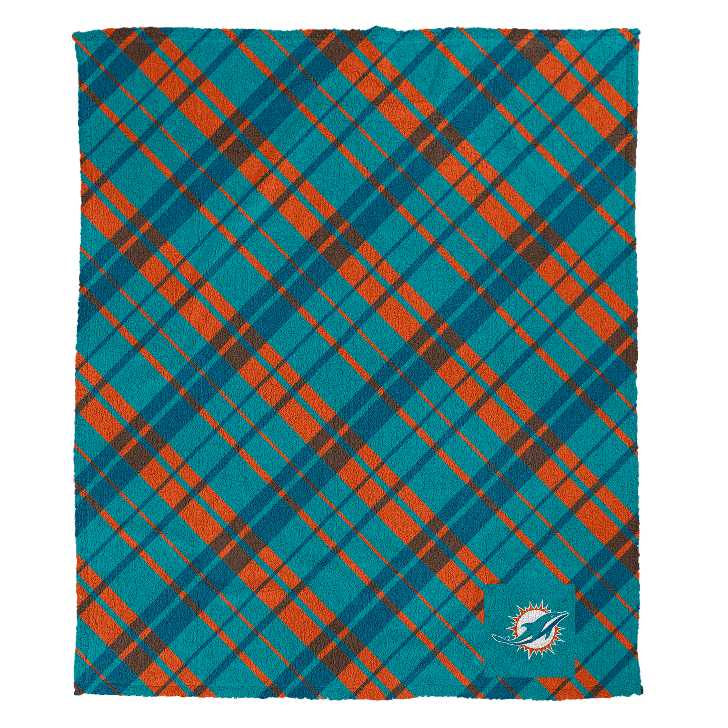 Miami Dolphins NFL Team Sherpa Plaid Throw 50x60