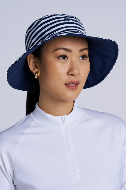 Women's Ariel Reversible Chlorine Resistant Pool Hat | White/Navy Stripe