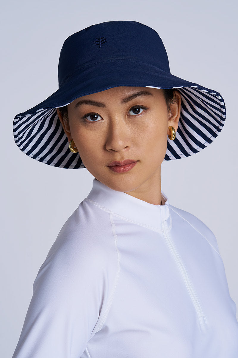 Women's Ariel Reversible Chlorine Resistant Pool Hat | White/Navy Stripe
