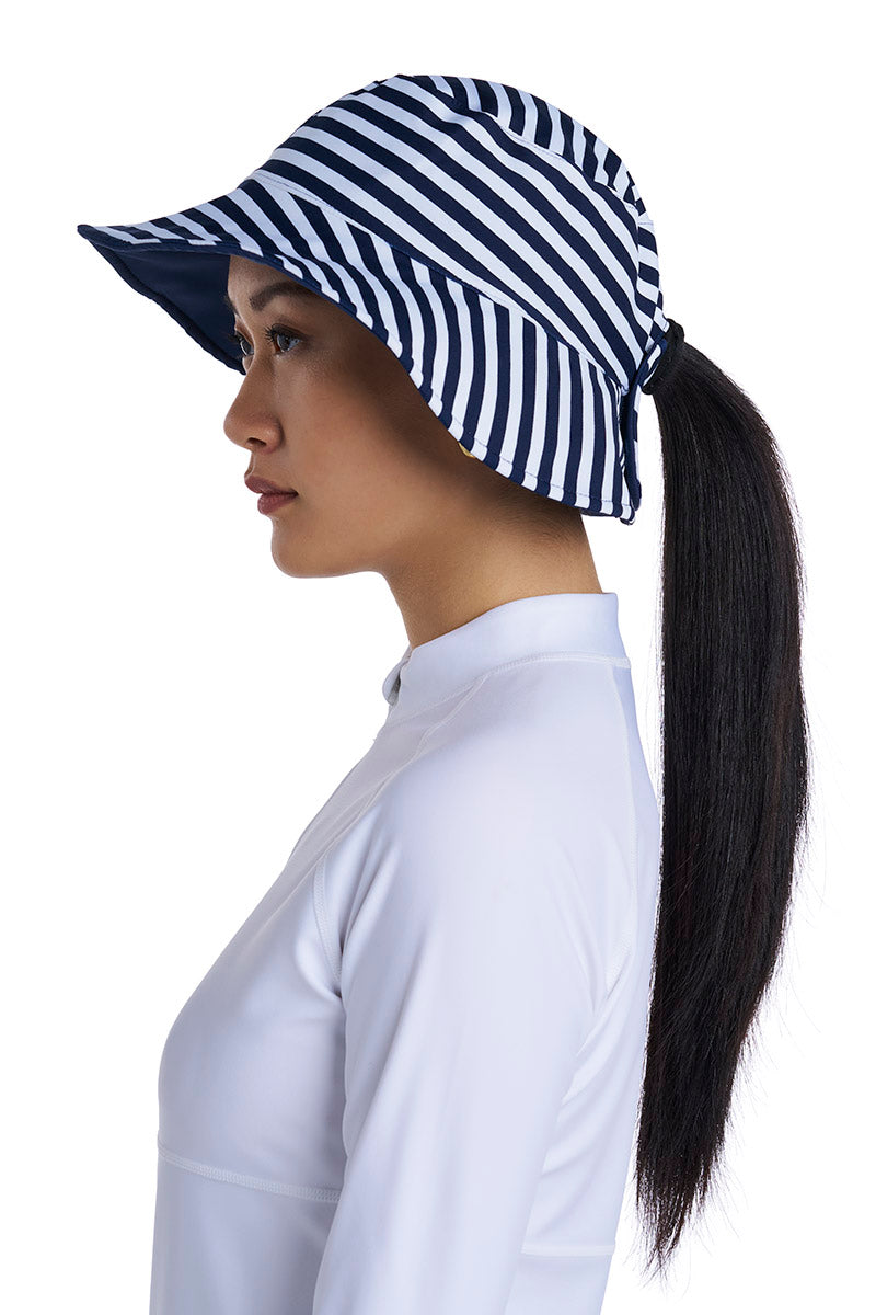 Women's Ariel Reversible Chlorine Resistant Pool Hat | White/Navy Stripe