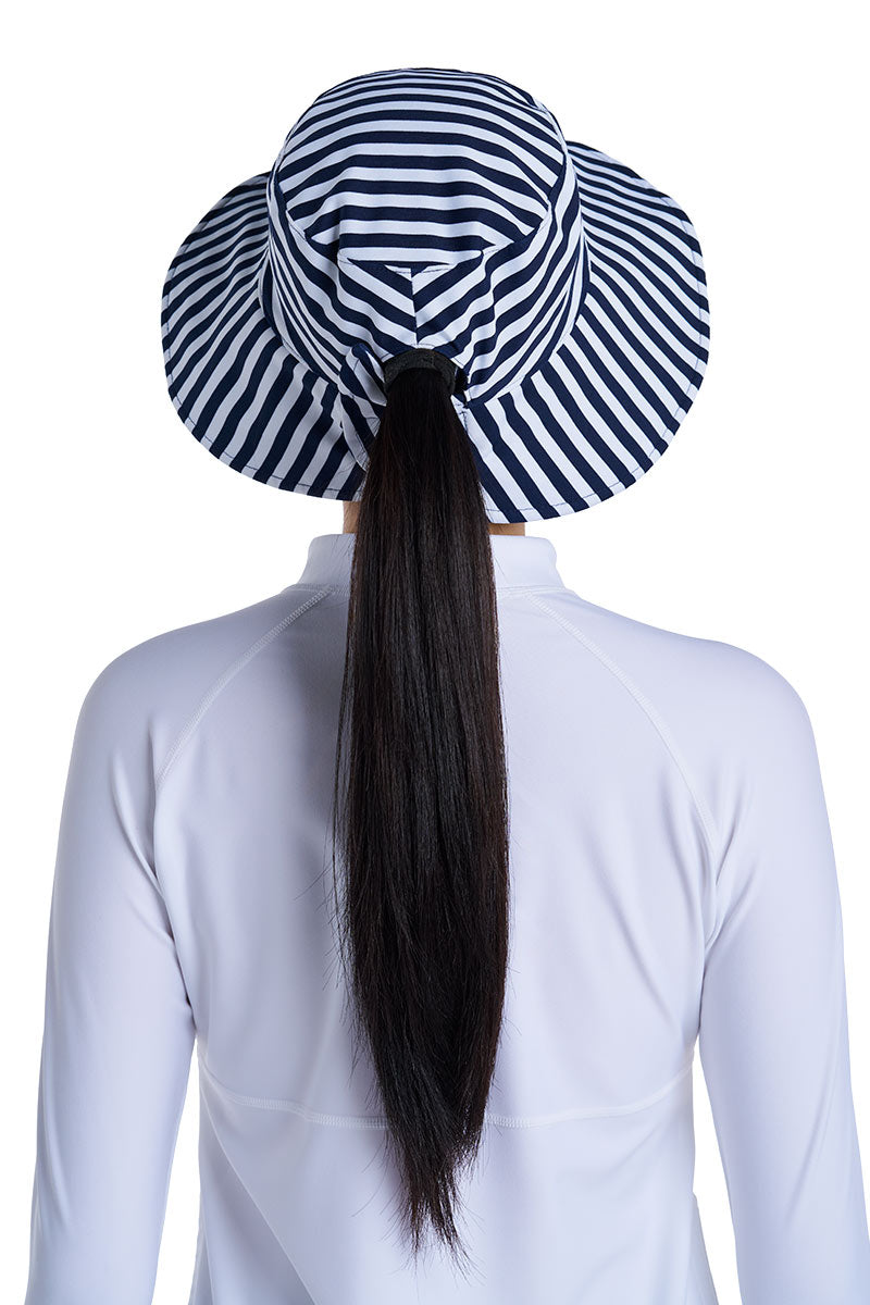 Women's Ariel Reversible Chlorine Resistant Pool Hat | White/Navy Stripe