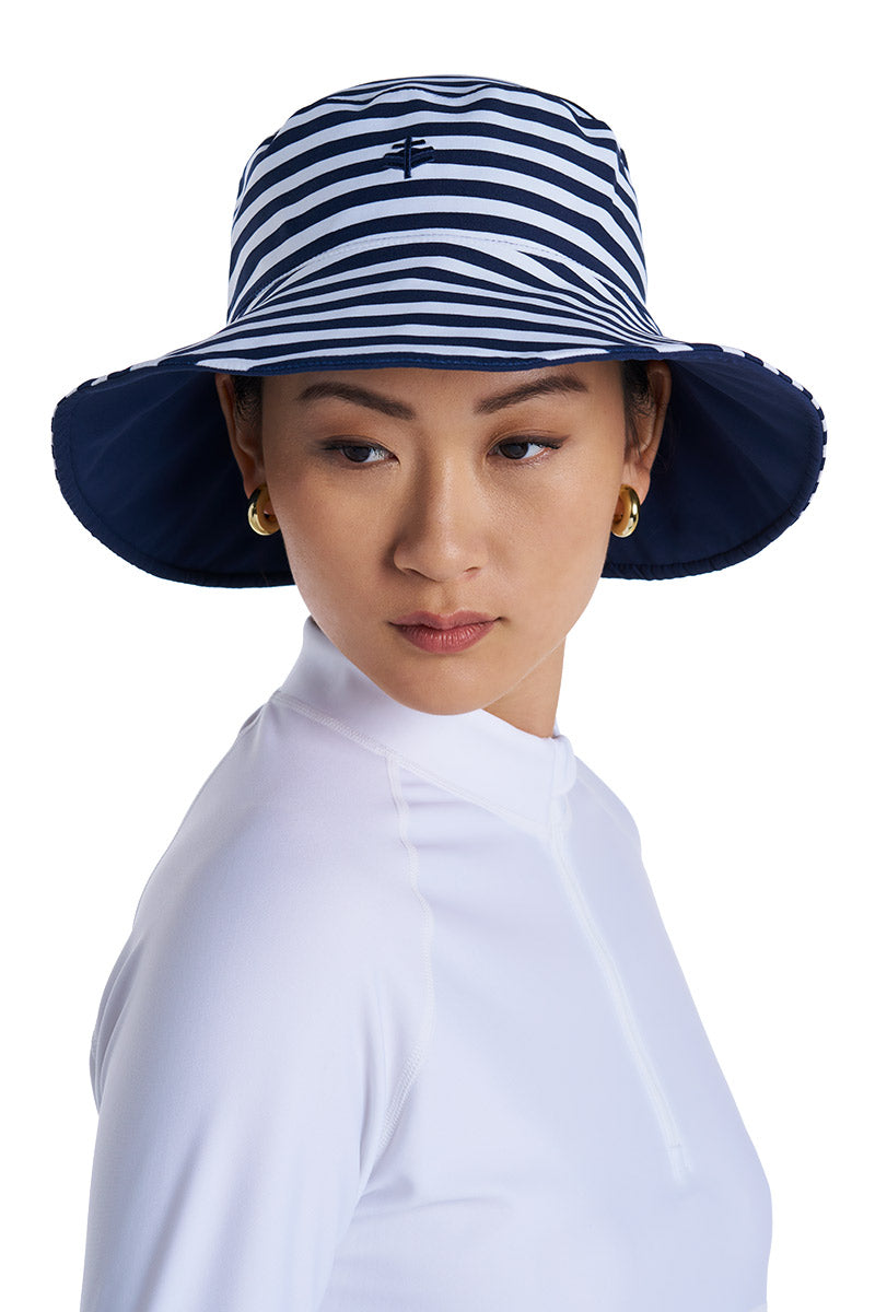 Women's Ariel Reversible Chlorine Resistant Pool Hat | White/Navy Stripe