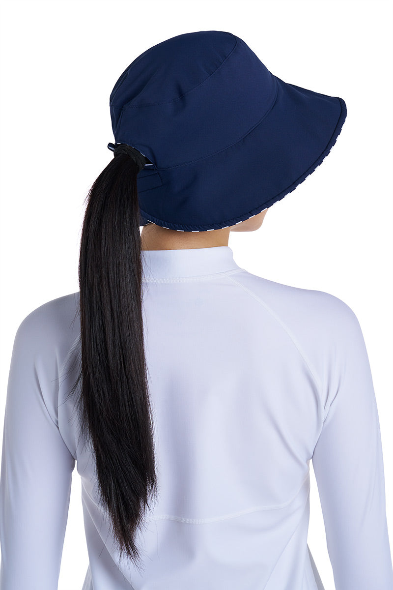 Women's Ariel Reversible Chlorine Resistant Pool Hat | White/Navy Stripe