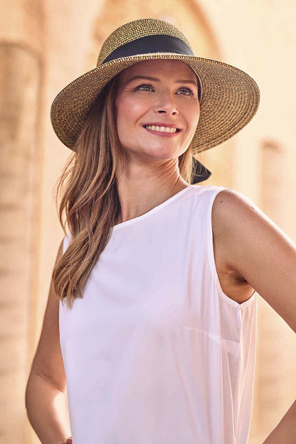 Clara Wide Brim Hat with Ribbon | Coffee