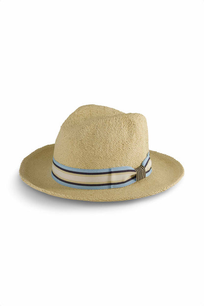 Men's Surf Club - Hand Woven Fedora Rugby Stripe Band | Natural