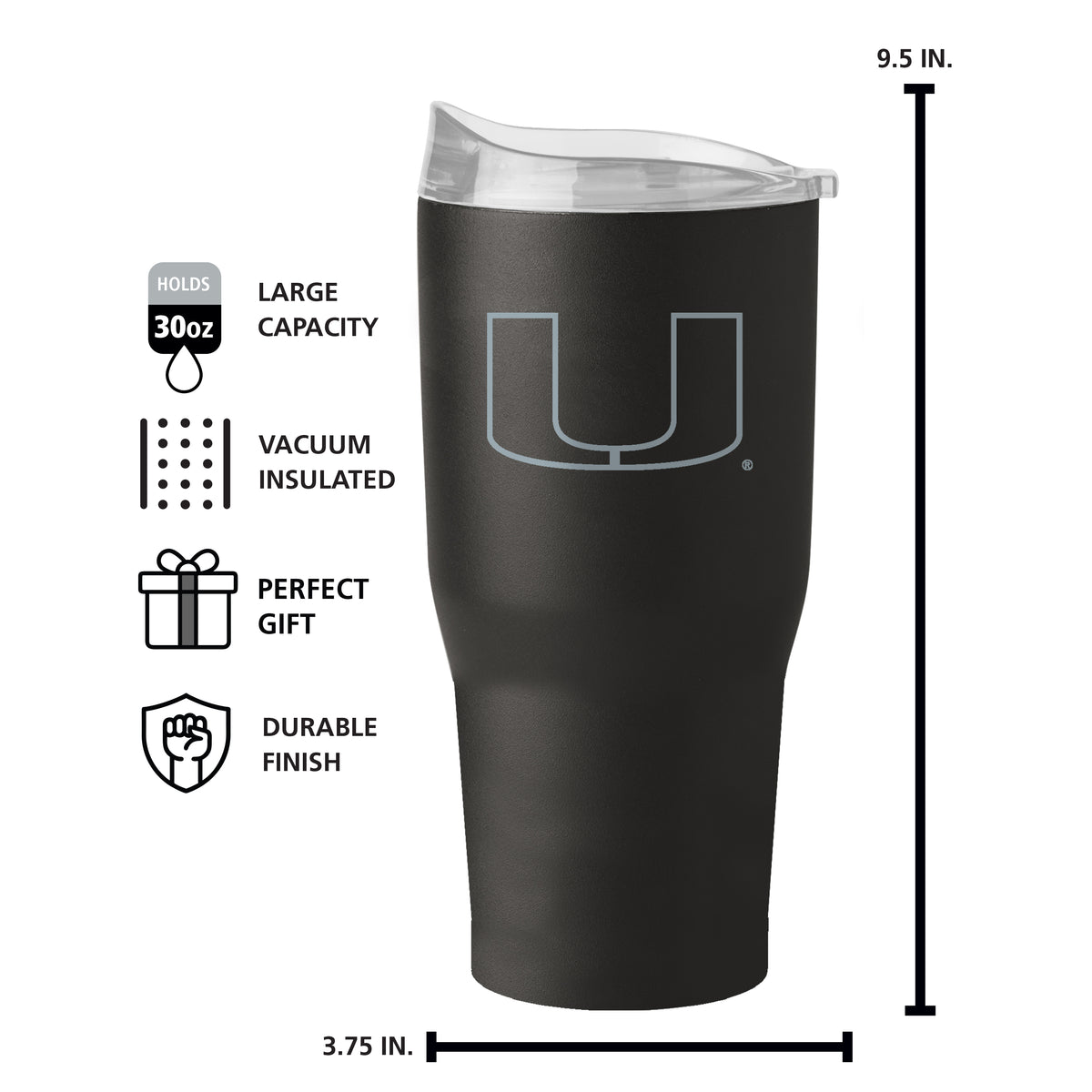 Miami Hurricanes 30oz Powder Coat Tumbler