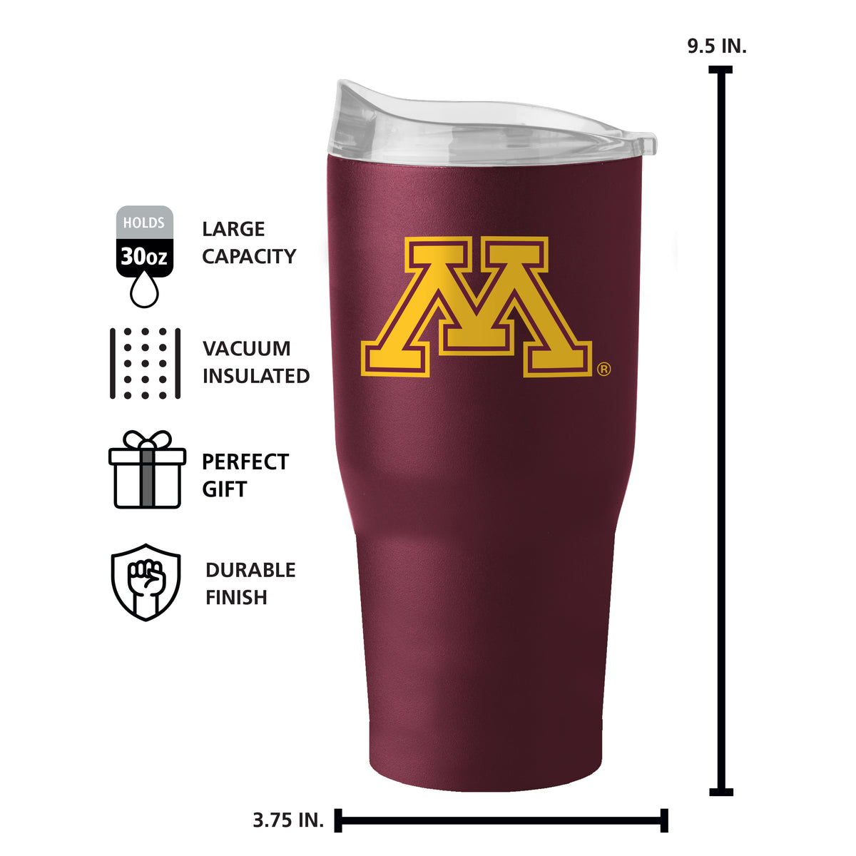 Minnesota Golden Gophers 30oz Powder Coat Tumbler