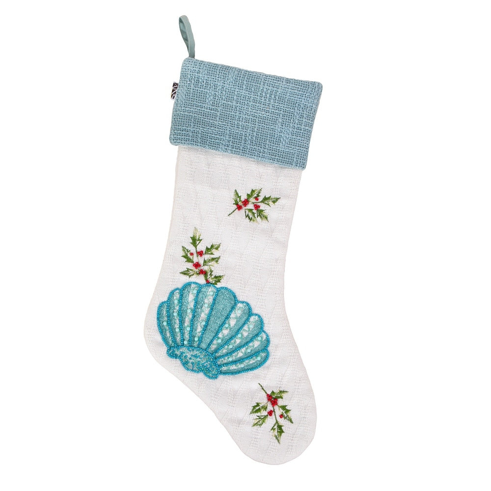 20"L x 11"W Shell Embroidered Stocking