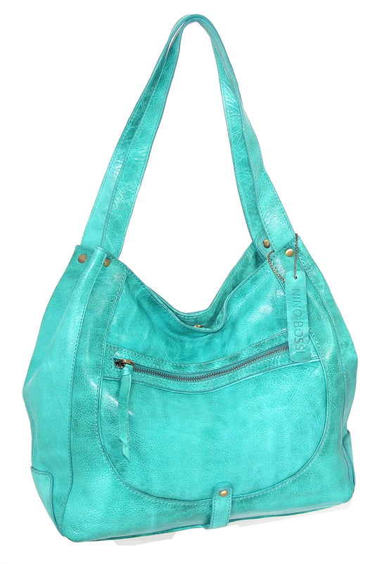 Vintage Leather Organizer Satchel in Blue