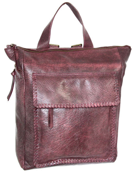 Aviator Leather Backpack Purse in Burgundy