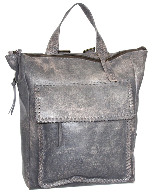 Aviator Leather Backpack Purse in Grey
