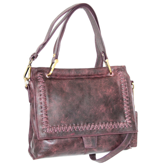 Aviator Leather Satchel w/ Strap in Red