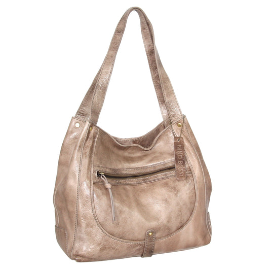 Vintage Leather Organizer Satchel in Taupe