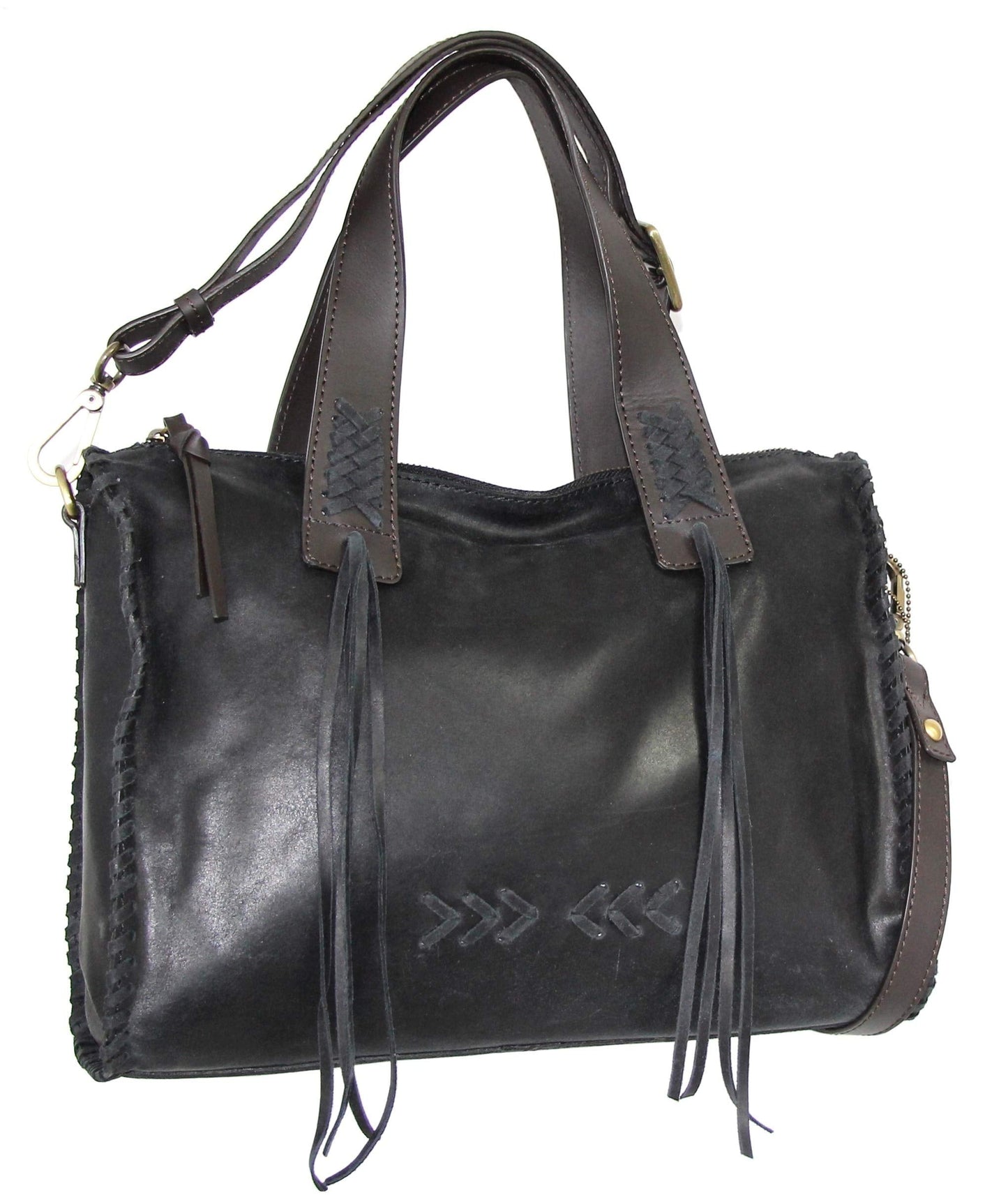 Candace Convertible Leather Satchel in Black