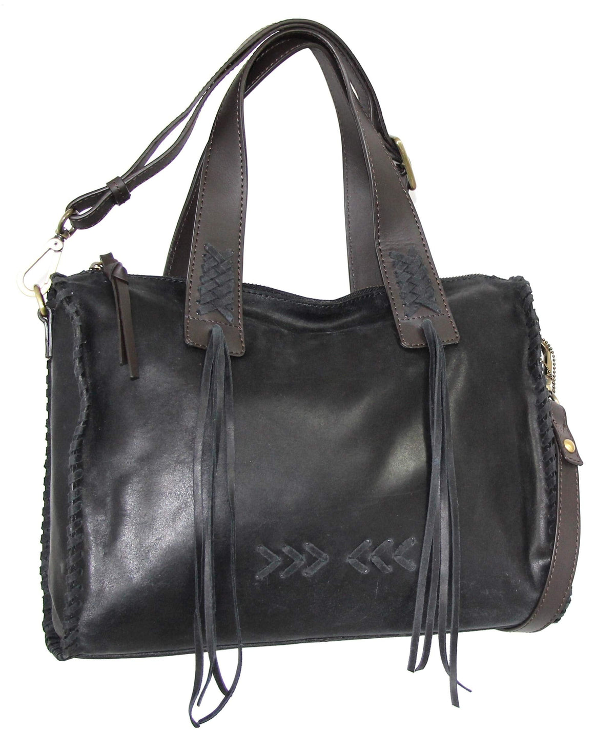 Candace Convertible Leather Satchel - Black