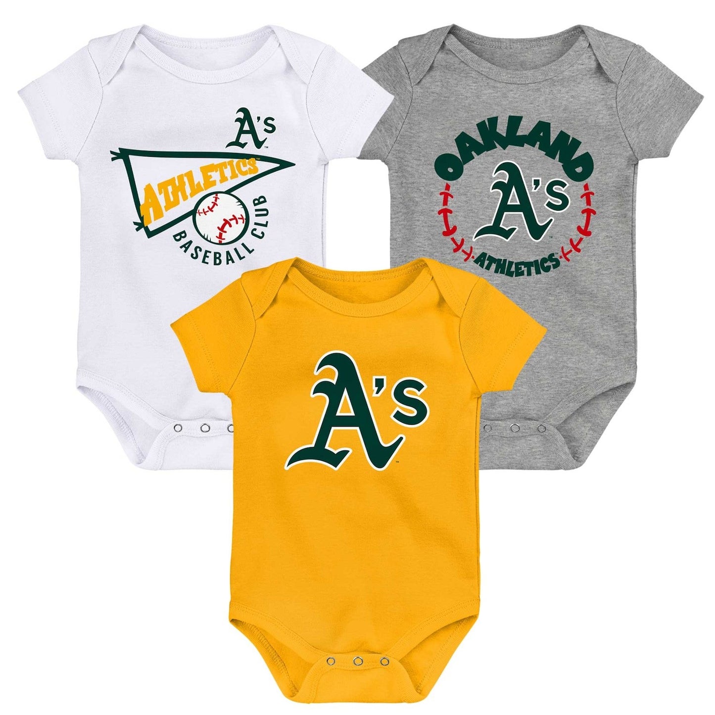 Oakland A's MLB Baby Bodysuits 3-Pack