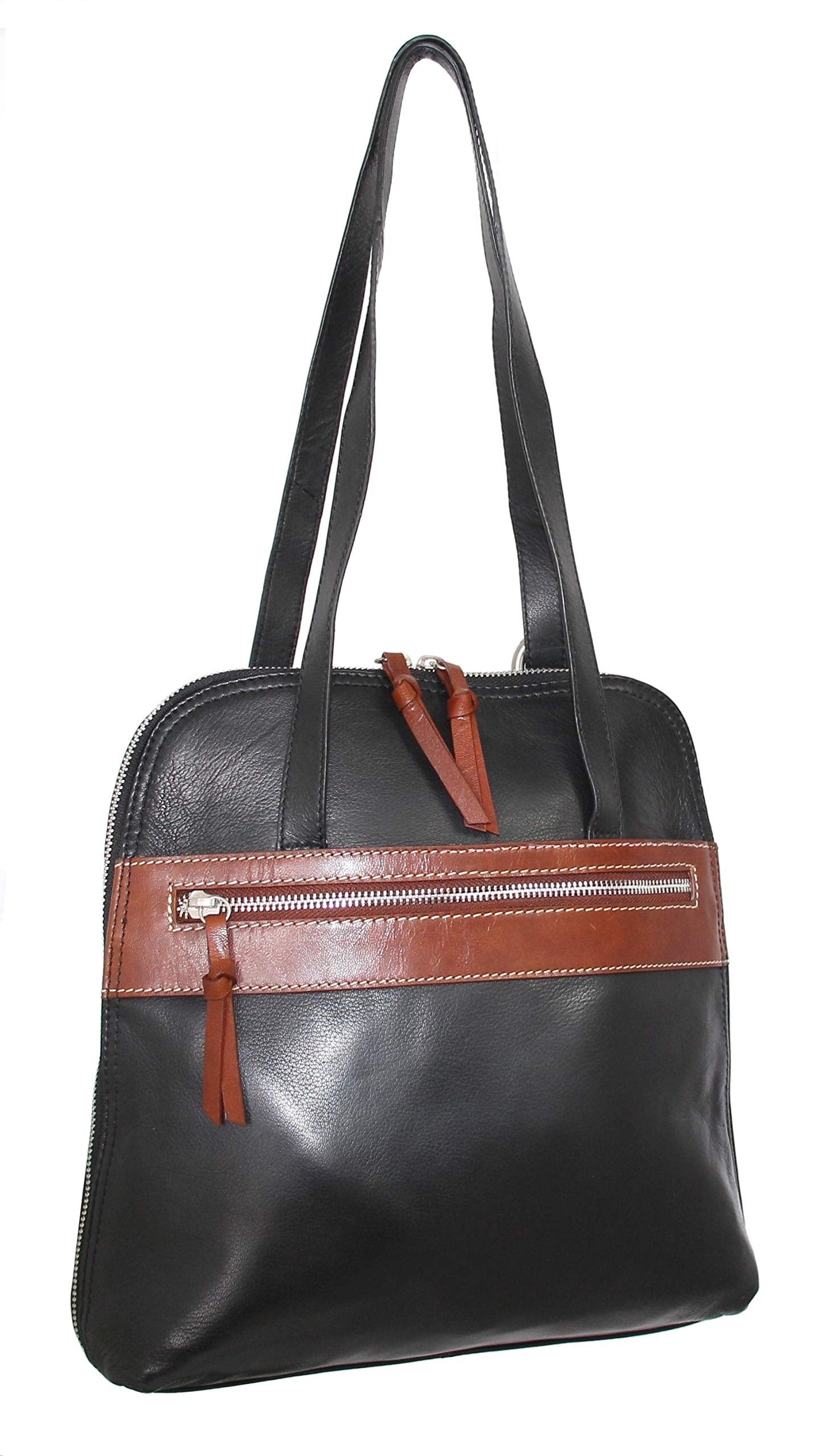 Carina Convertible Leather Tote/Backpack in Black