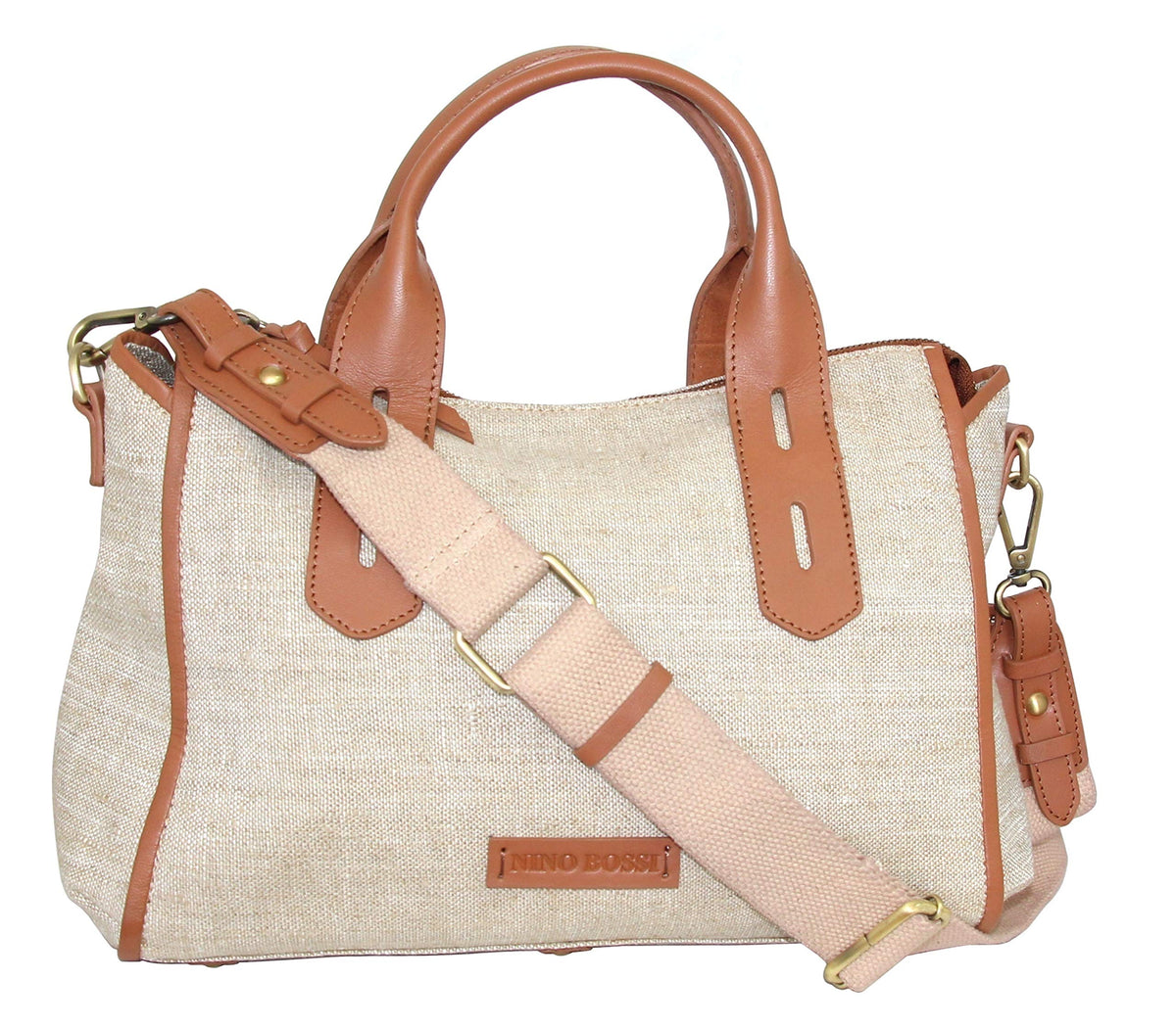 Britney Linen/Leather Satchel - Cognac