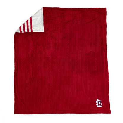 St. Louis Cardinals MLB Embossed Knit 60" X 70" Sherpa Stripe Blanket W/ Embroidered Patch