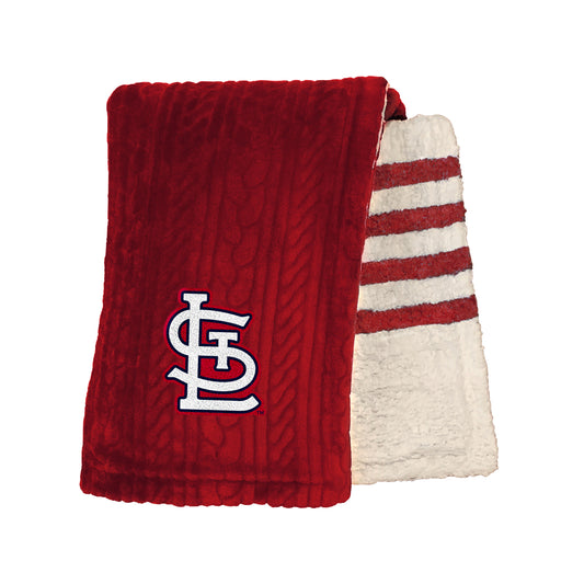 St. Louis Cardinals MLB Embossed Knit 60" X 70" Sherpa Stripe Blanket W/ Embroidered Patch