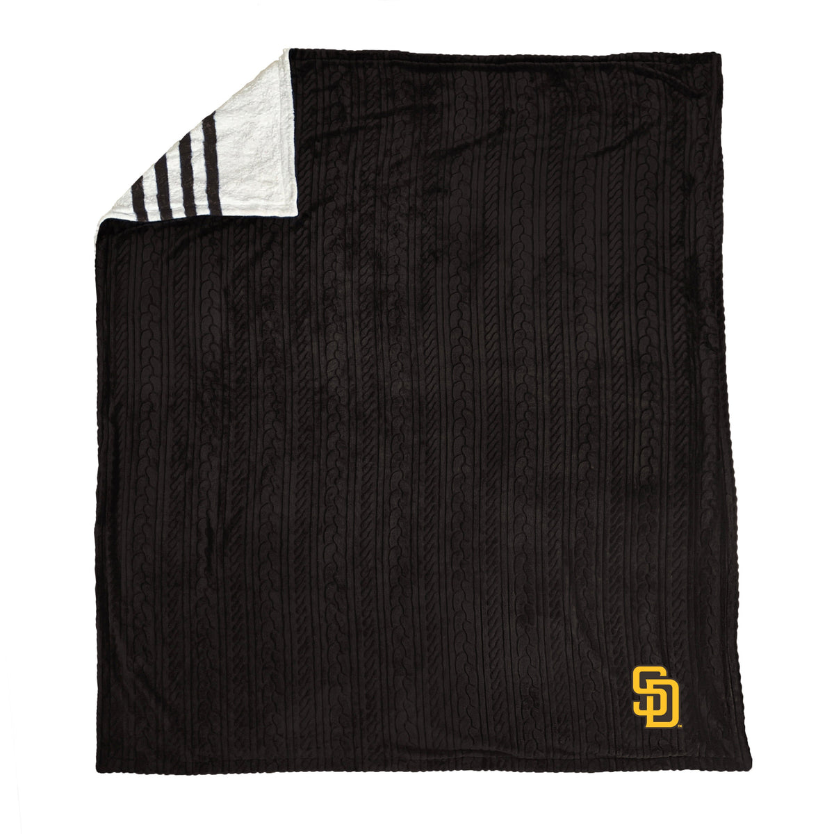San Diego Padres MLB Embossed Knit 60" X 70" Sherpa Stripe Blanket W/ Embroidered Patch
