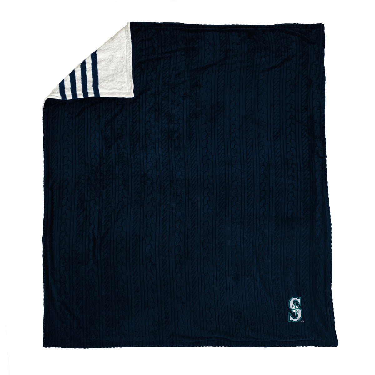 Seattle Mariners MLB Embossed Knit 60" X 70" Sherpa Stripe Blanket W/ Embroidered Patch
