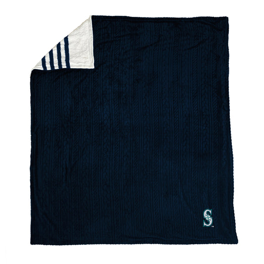 Seattle Mariners MLB Embossed Knit 60" X 70" Sherpa Stripe Blanket W/ Embroidered Patch