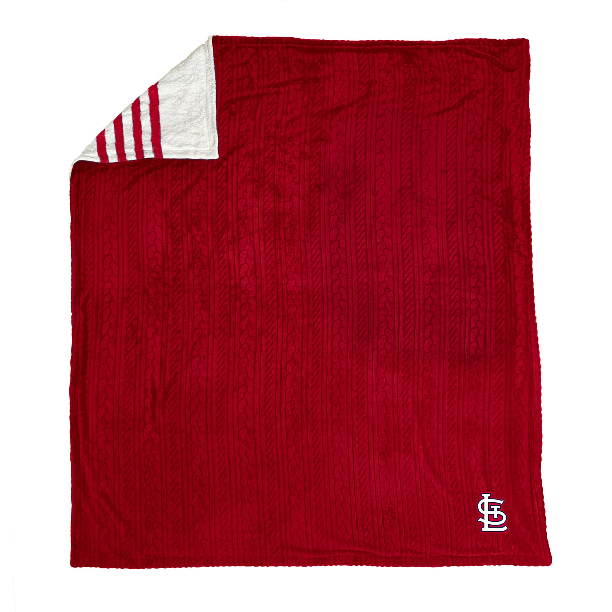 St. Louis Cardinals MLB Embossed Knit 60" X 70" Sherpa Stripe Blanket W/ Embroidered Patch