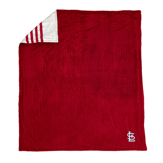 St. Louis Cardinals MLB Embossed Knit 60" X 70" Sherpa Stripe Blanket W/ Embroidered Patch