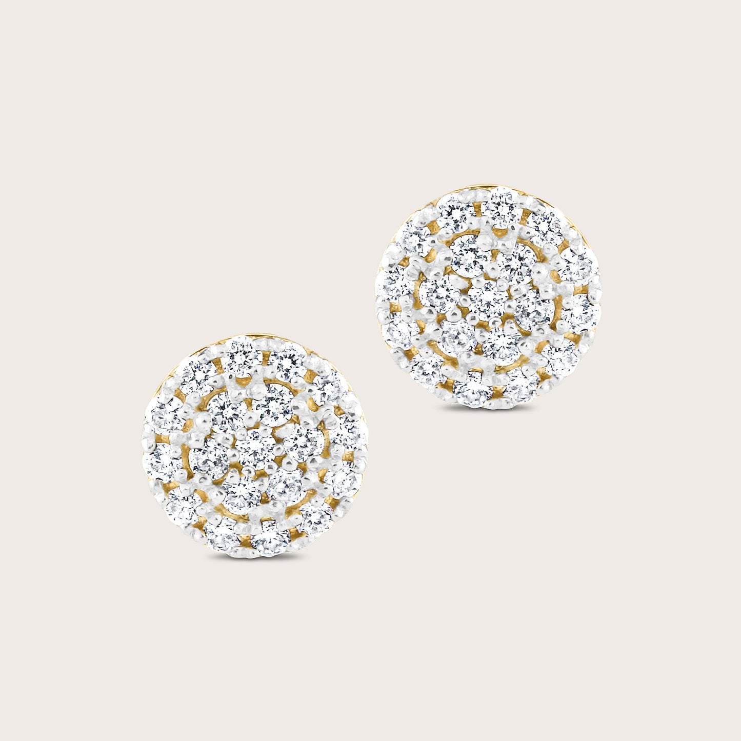 14k Yellow Gold Pavé Lab Grown Diamond Round Stud Earrings
