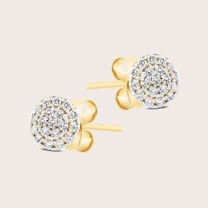 14k Yellow Gold Pavé Lab Grown Diamond Round Stud Earrings