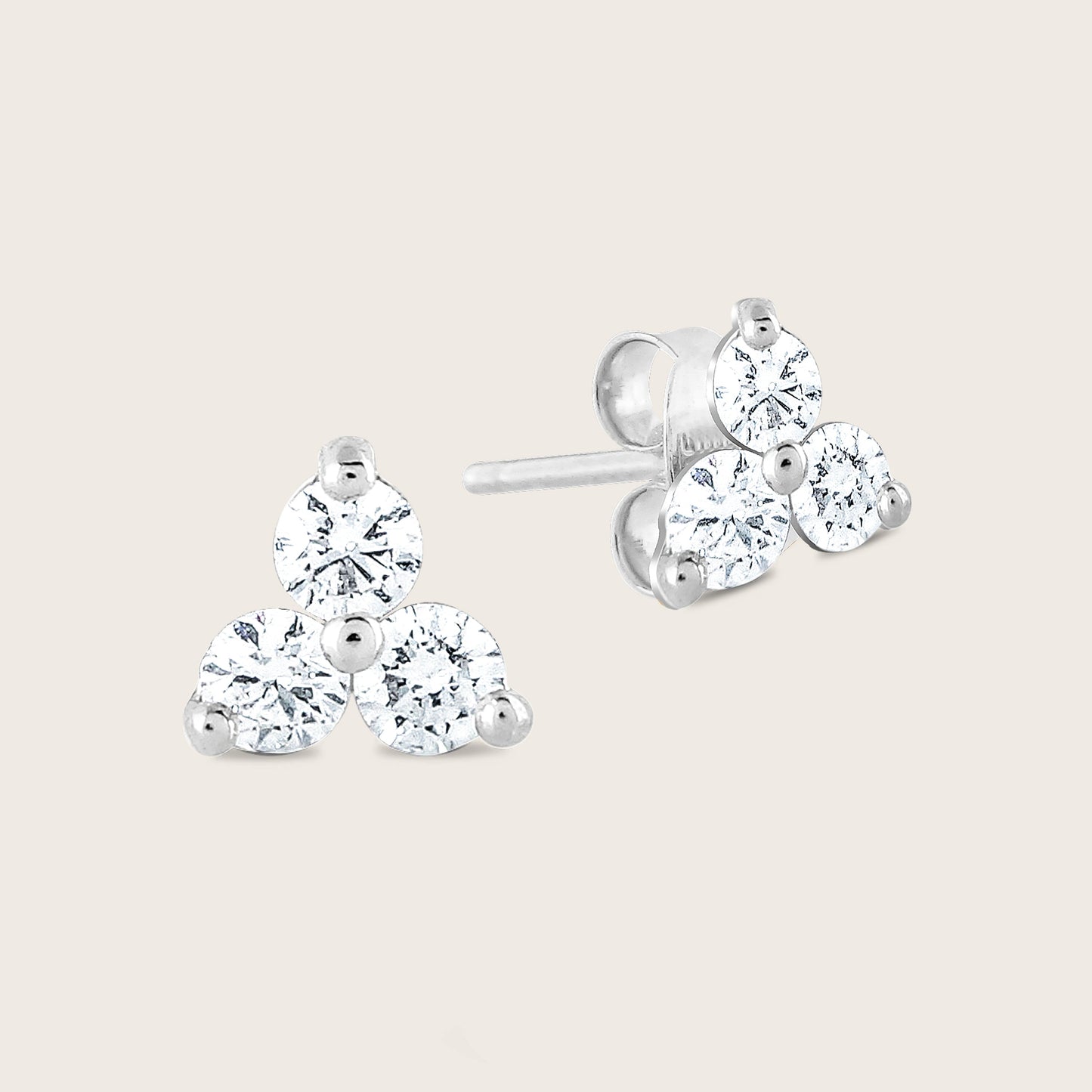 14k Gold Lab Grown Diamond Triplet Stud Earrings