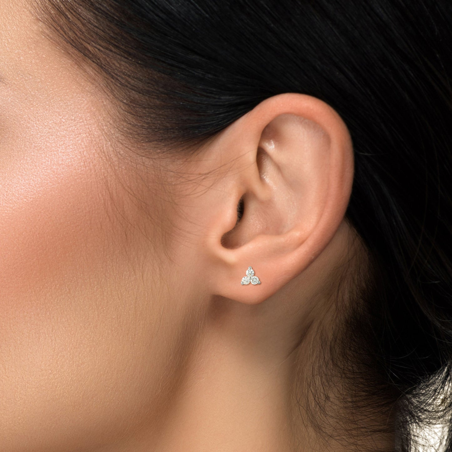 14k Gold Lab Grown Diamond Triplet Stud Earrings