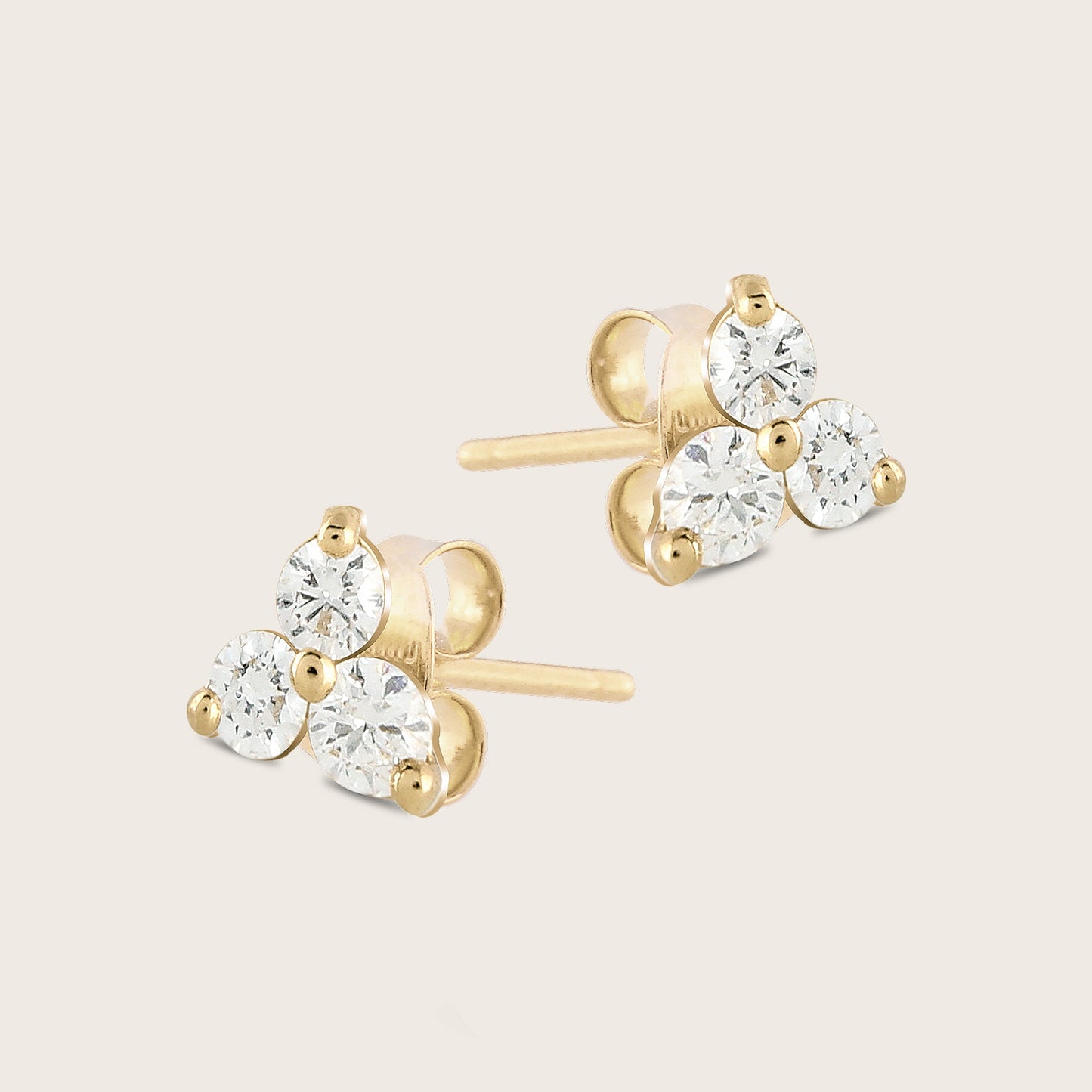 14k Gold Lab Grown Diamond Triplet Stud Earrings